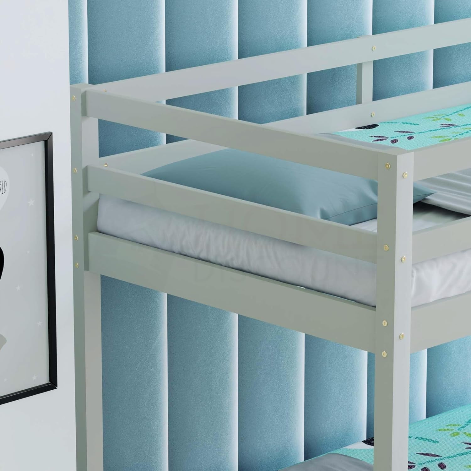 Triple Bunk Bed Grey Wooden Frame Kids Sleeper with Ladder 4FT 3FT Safe