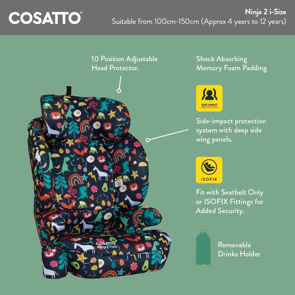 Highback Booster Car ISOFIX i-Size Group 2/3 4–12Y Adjustable Headrest