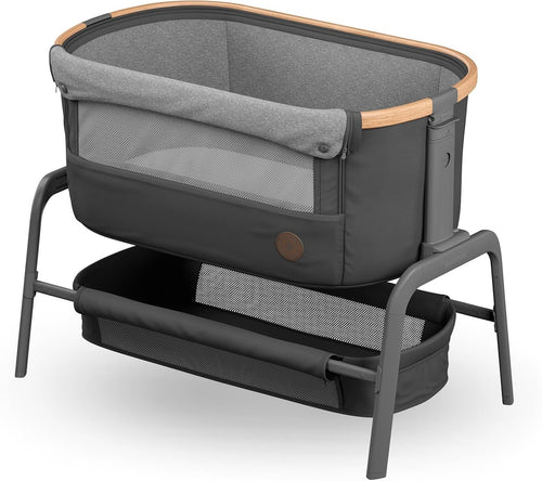 Foldable Baby Bedside Crib Co-Sleeper Adjustable Height with Mattress & Basket