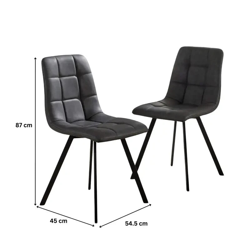 2 Grey Fabric Dining Chairs w/ Black Metal Legs Padded Seat Kitchen Set