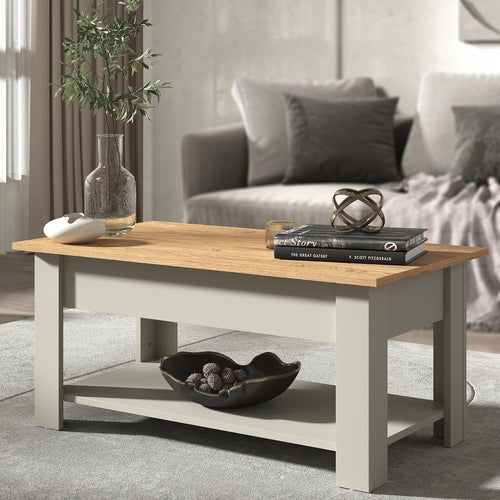Lift-Up Coffee Table with Hidden Storage & Shelf, Modern Space Saver