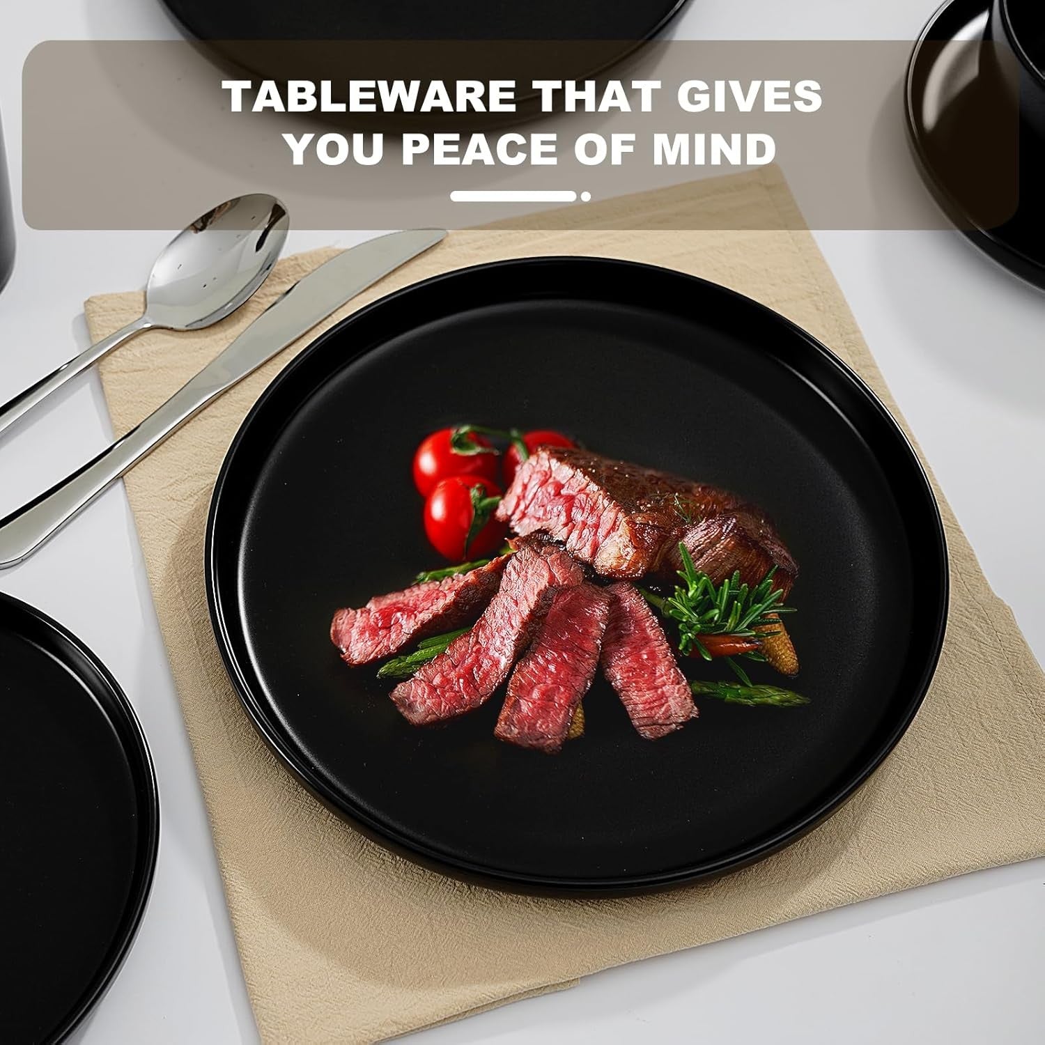 32pc Matte Black Dinner Set Ceramic Plates Bowls Mugs Modern Tableware