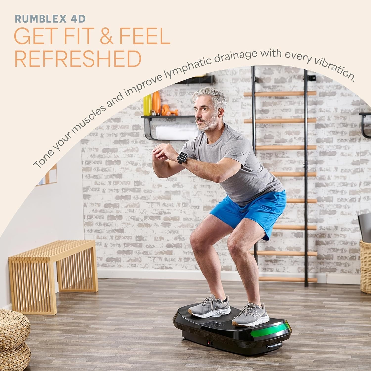 Black 4D Vibration Plate Exercise Machine Triple Motor Full Body Workout