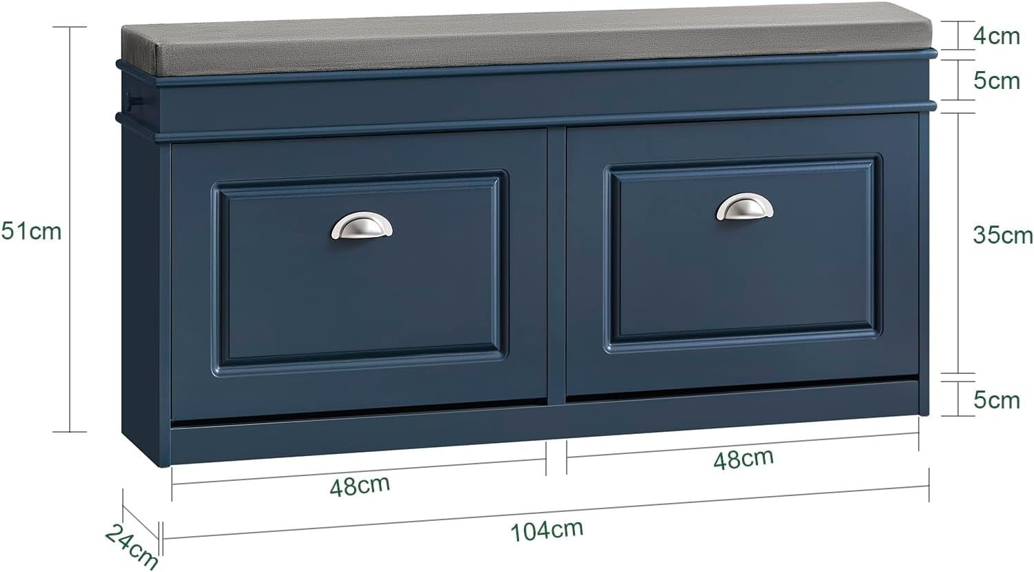 Flip-Drawer Shoe Storage Bench with Cushion Seat – Compact Hallway Organizer Blu