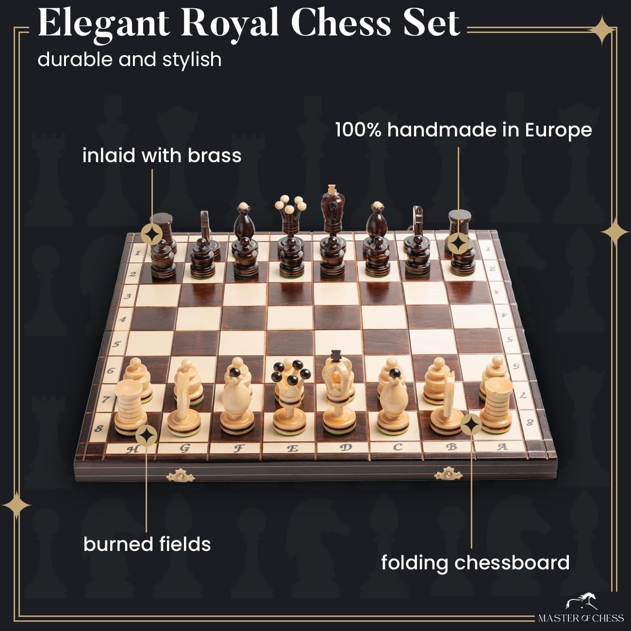 50cm Luxury Wooden Chess Set | ROYAL GAMBIT Design | Foldable Board & Pieces