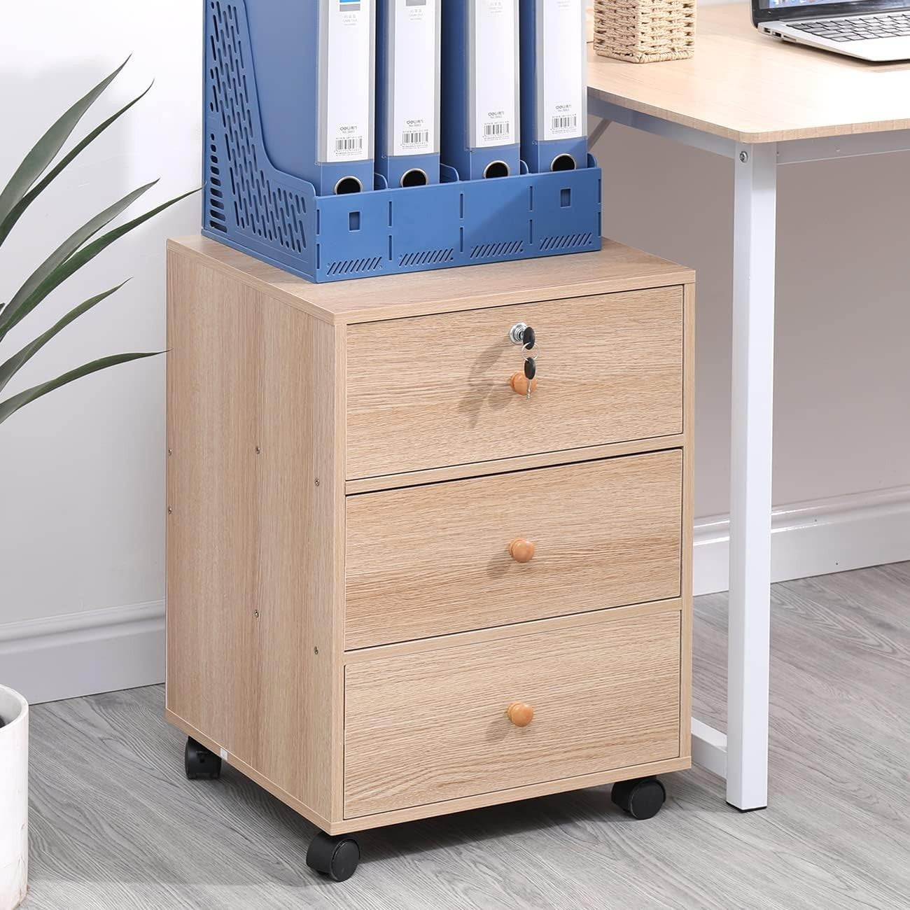 3 Drawer Mobile File Cabinet Lockable Under Desk A4 Storage on Wheels