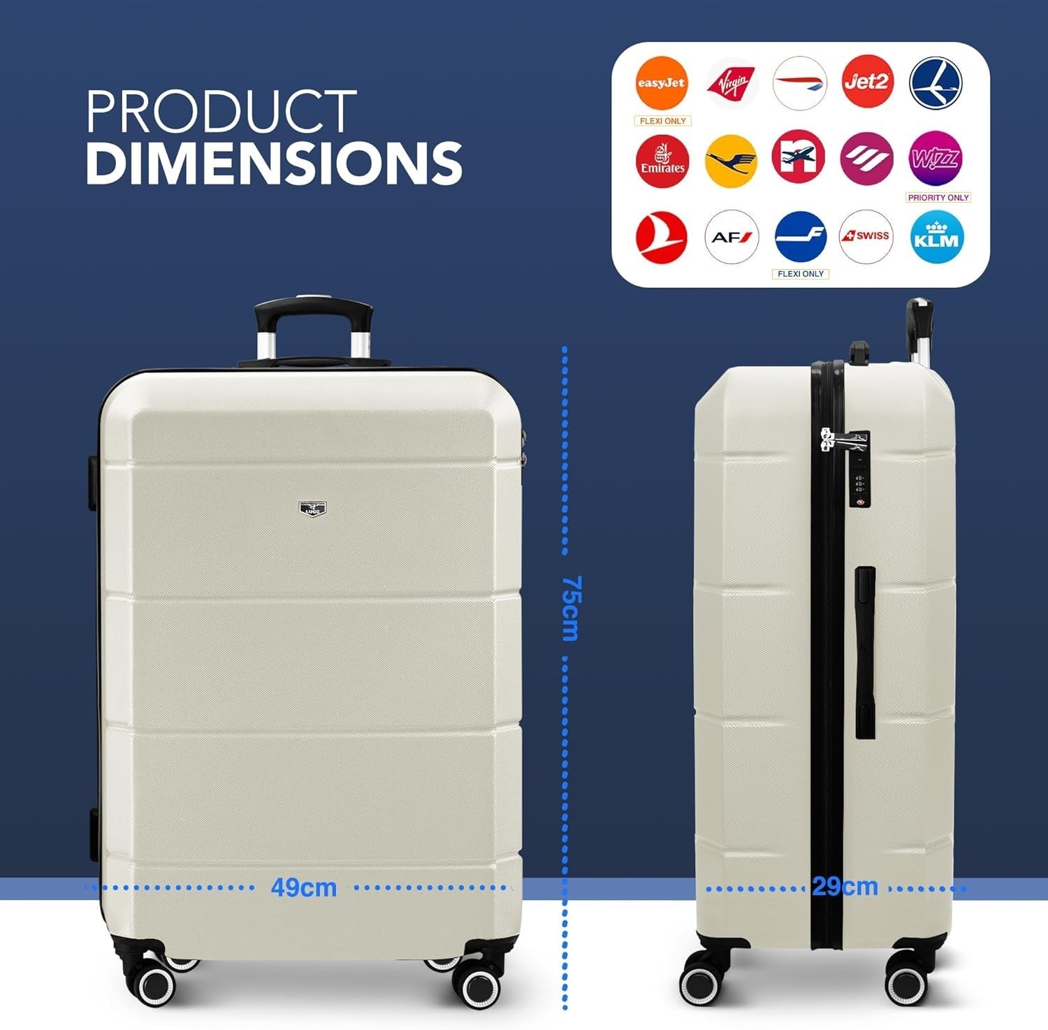 Extra Large 28” Checked Suitcase ABS Hard Shell 4 Wheel Spinner TSA