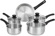 5Pcs Stainless Steel Cookware Set Induction Ready Pots & Pans with Glass Lids