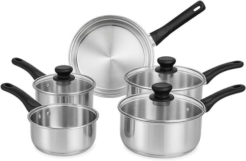 5Pcs Stainless Steel Cookware Set Induction Ready Pots & Pans with Glass Lids