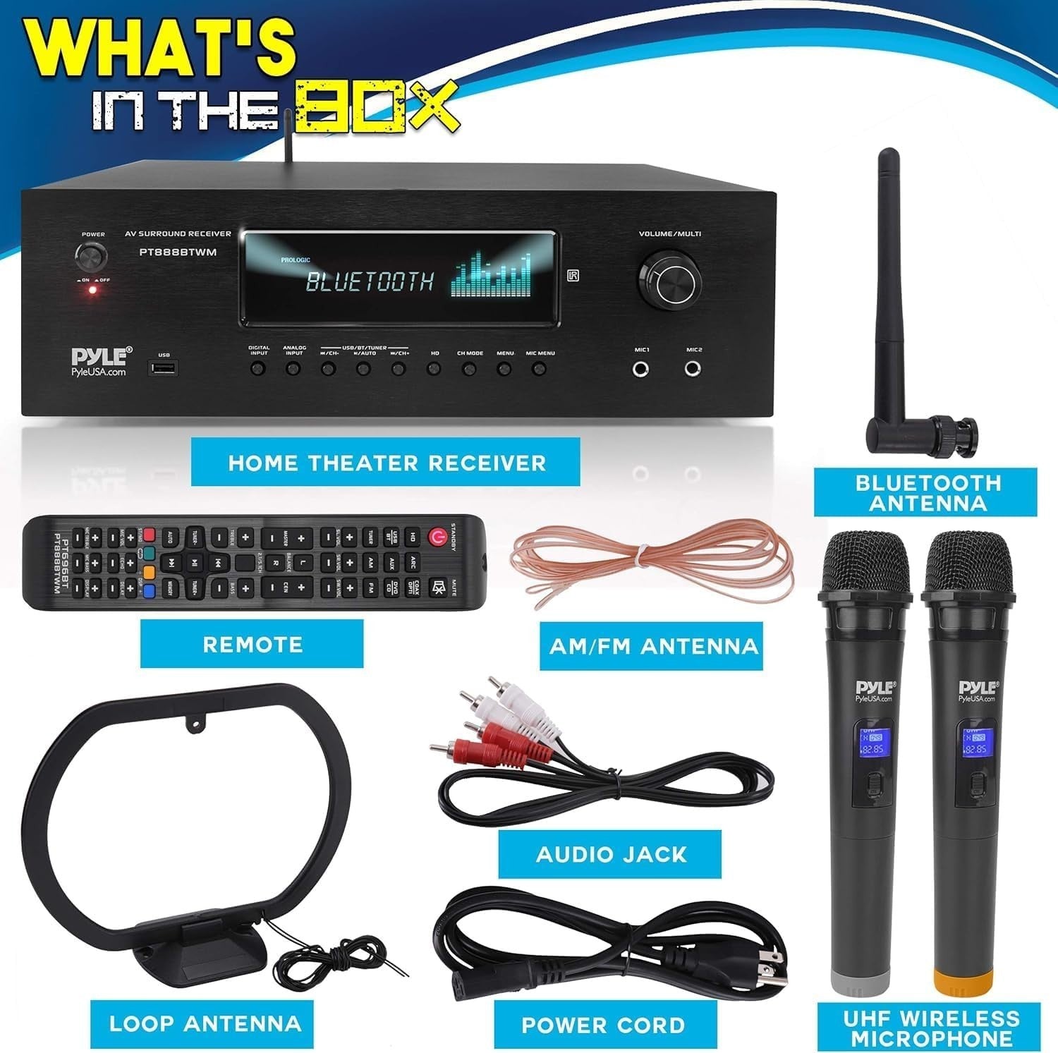 1000W Home Theater Receiver 5.2-Ch Bluetooth 4K HDMI Stereo Amp