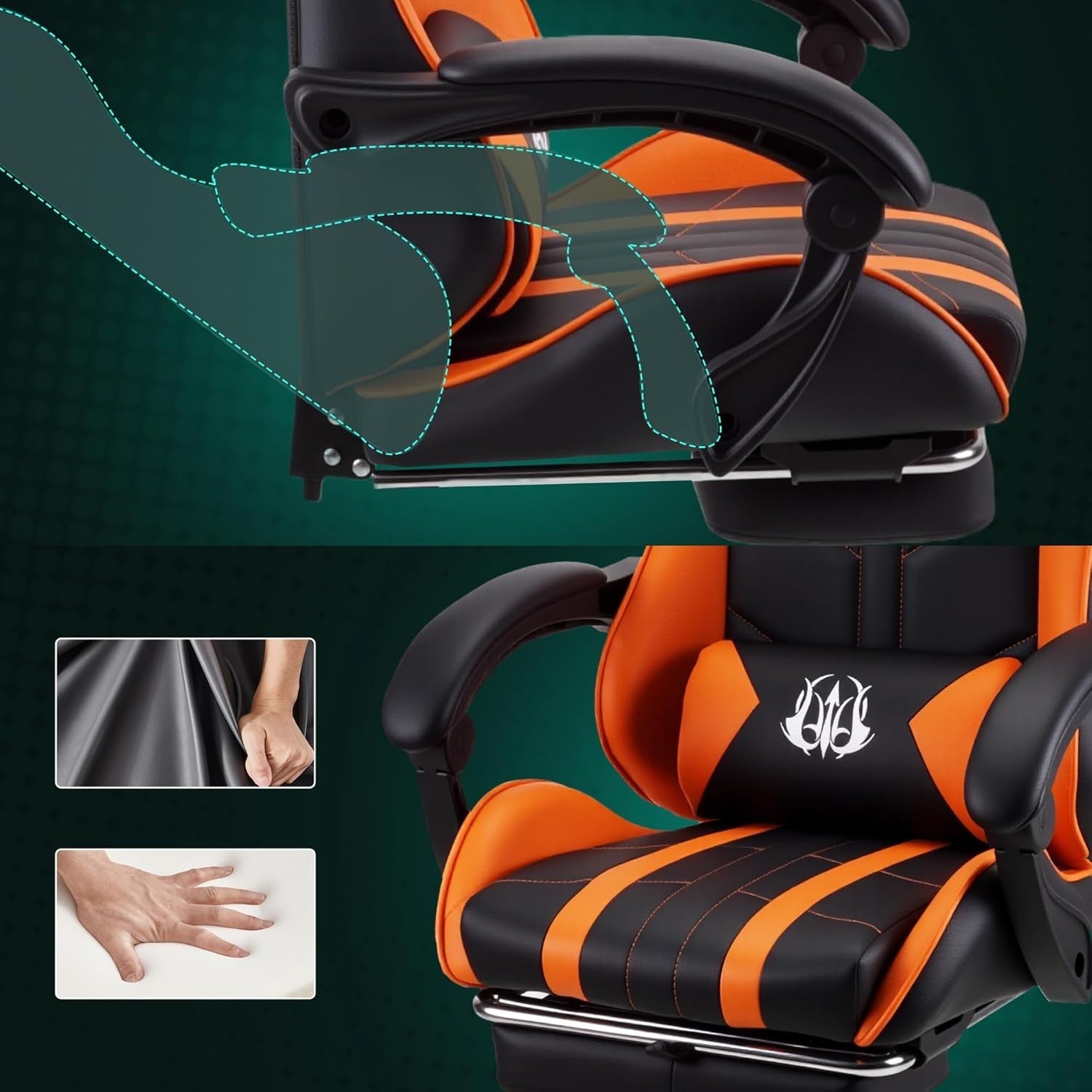 Ergonomic Orange Gaming Chair Recliner PU Leather Office PC Desk Seat