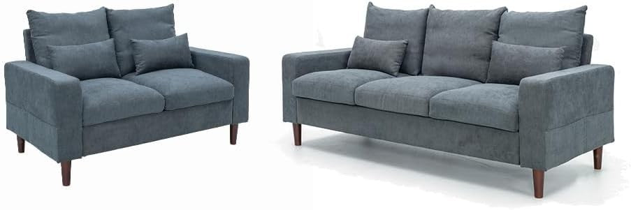 3+2 Seater Sofa Set Grey Fabric Upholstered Living Room Couch Suite Home (SV)