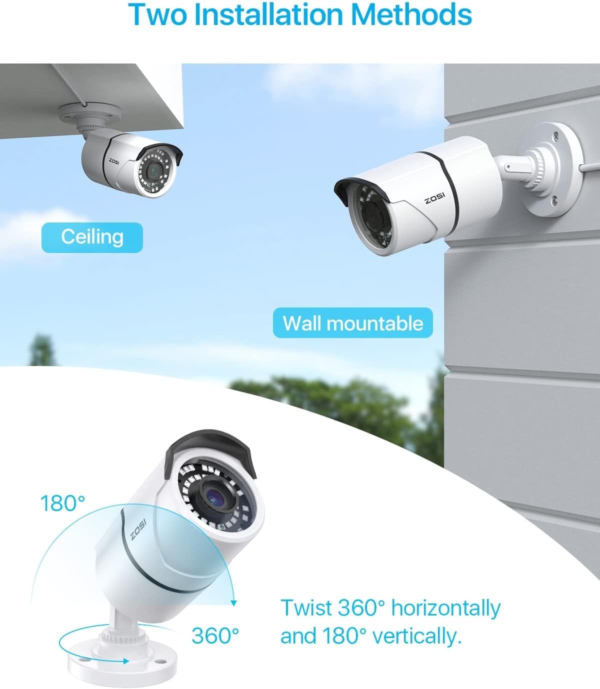 5MP PoE Security Cameras 2 Pack IP66 CCTV Add On 120ft Night Vision