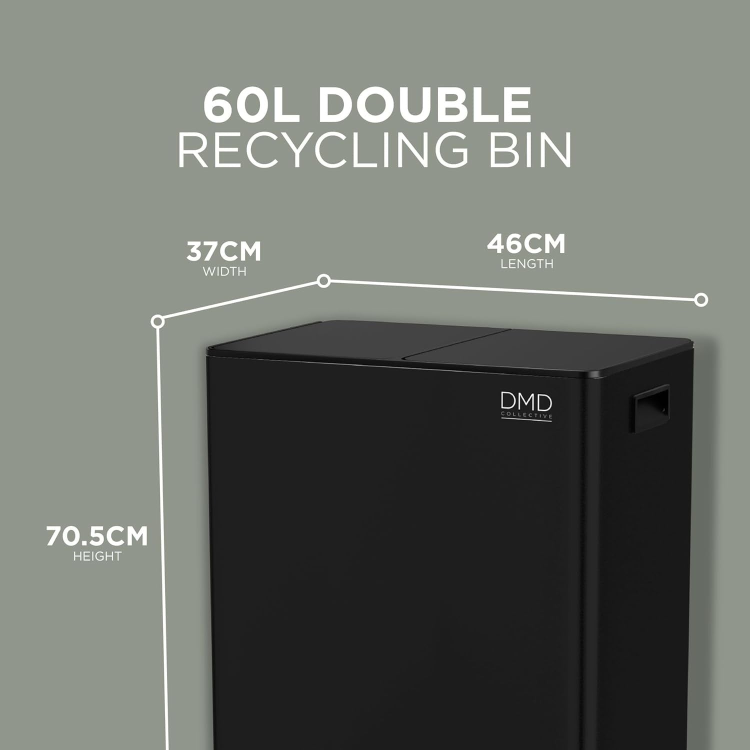 60L Matt Black Recycling Bin 2x30L + 3L Compost Pedal