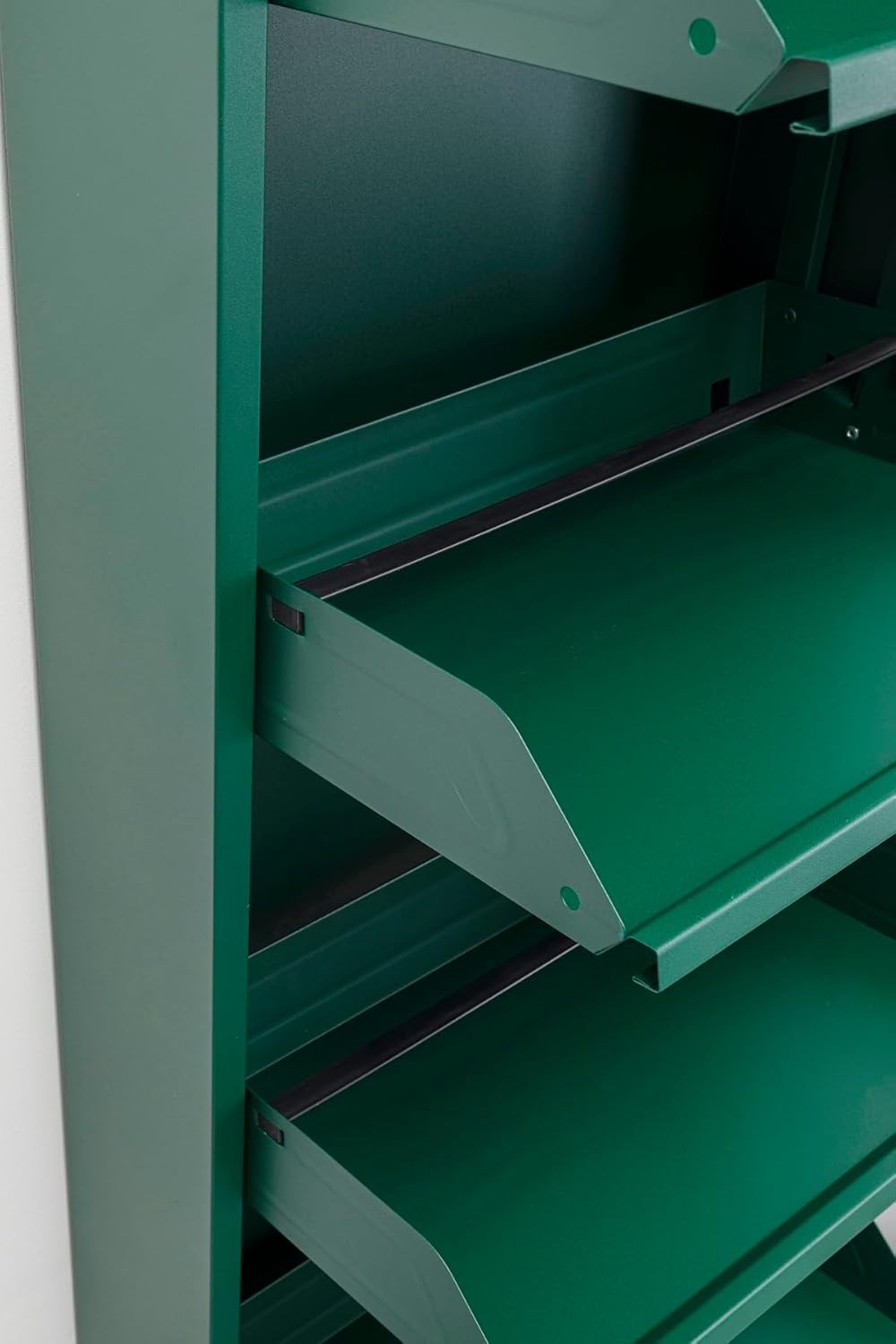 Slim 5-Drawer Shoe Cabinet Green – Space-Saving Metal Tilt Rack 170x50x15cm