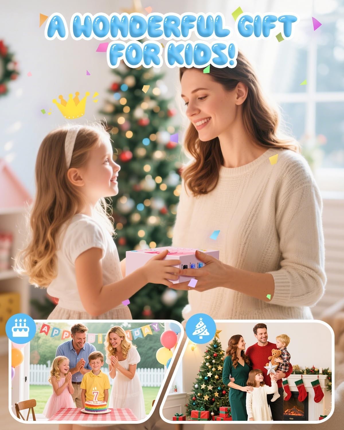 Kids Instant Print Camera 48MP 1080P Video 32GB Card Blue Toy Gift