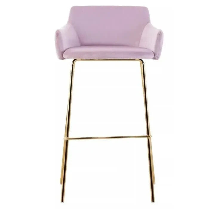 Pink Velvet Bar Stool with Arms Gold Legs Modern Low Back Breakfast Chair