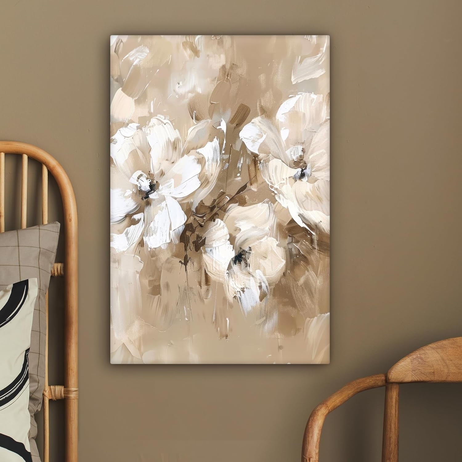Beige Watercolour Floral Canvas Wall Art 40x60cm Framed