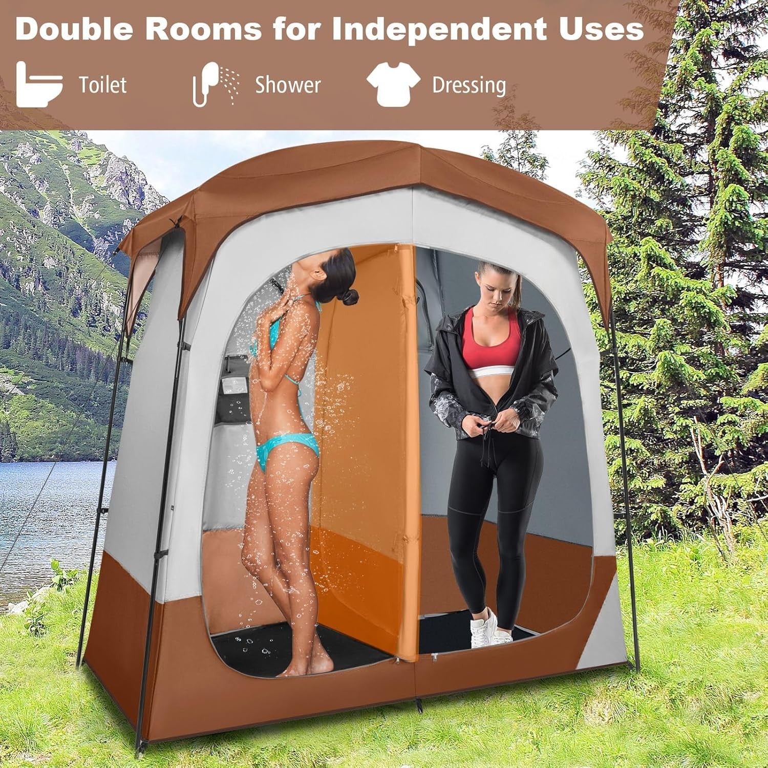 Double Room Camping Shower Tent Privacy Toilet Changing