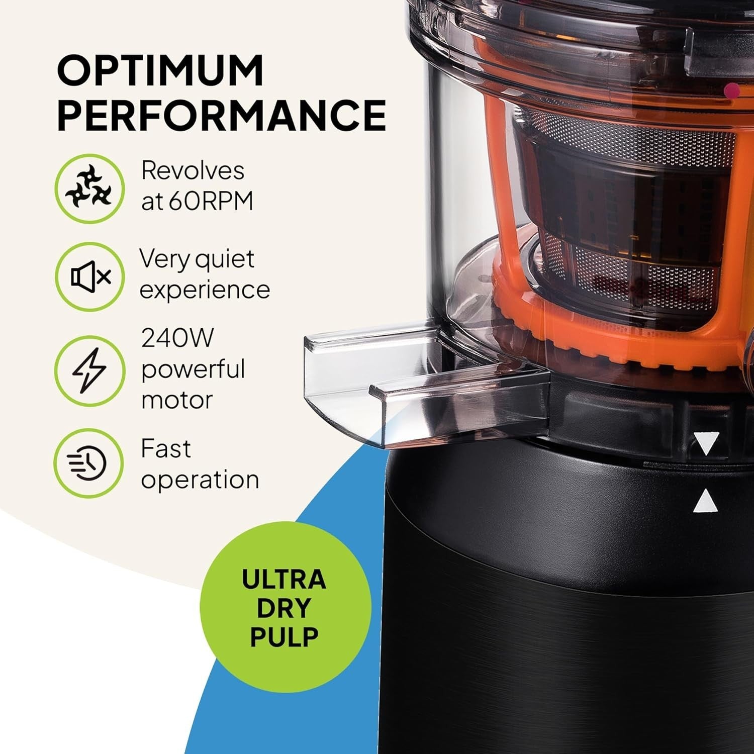 Cold Press Juicer 240W 3in Wide Chute Whole Fruit Quiet High Yield Easy Clean