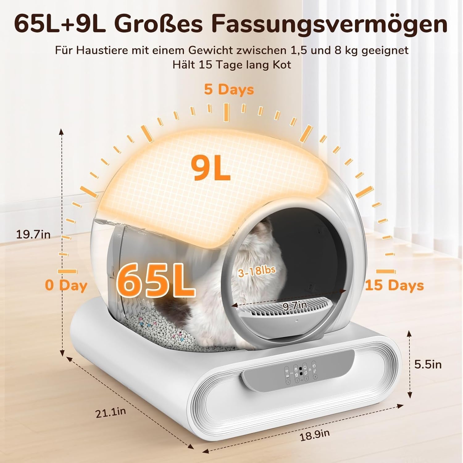 Self Cleaning Cat Litter Box APP Control 65L Multi Cat Odour Free