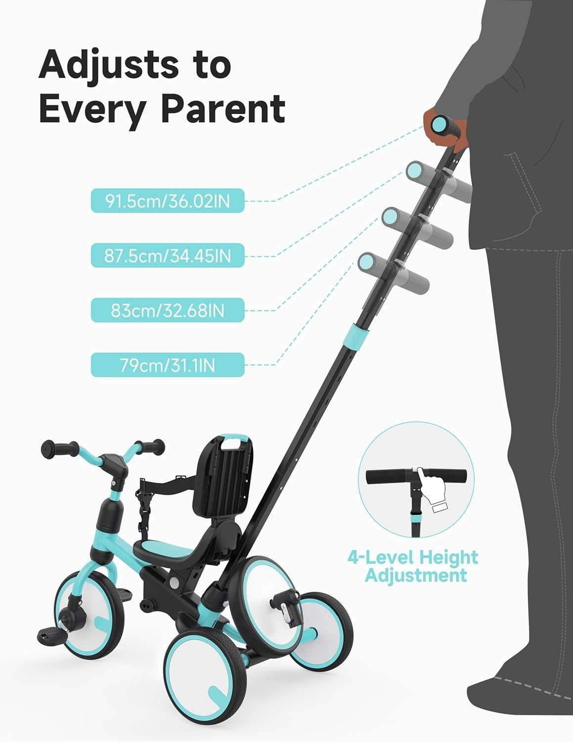 5 In 1 Kids Tricycle Push Handle Balance Bike Safety Harness Toddler