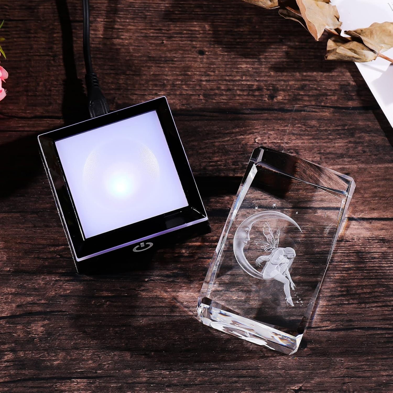 3D Crystal Fairy & Moon LED Light Cube Ornament Gift for Women Girls Bedroom