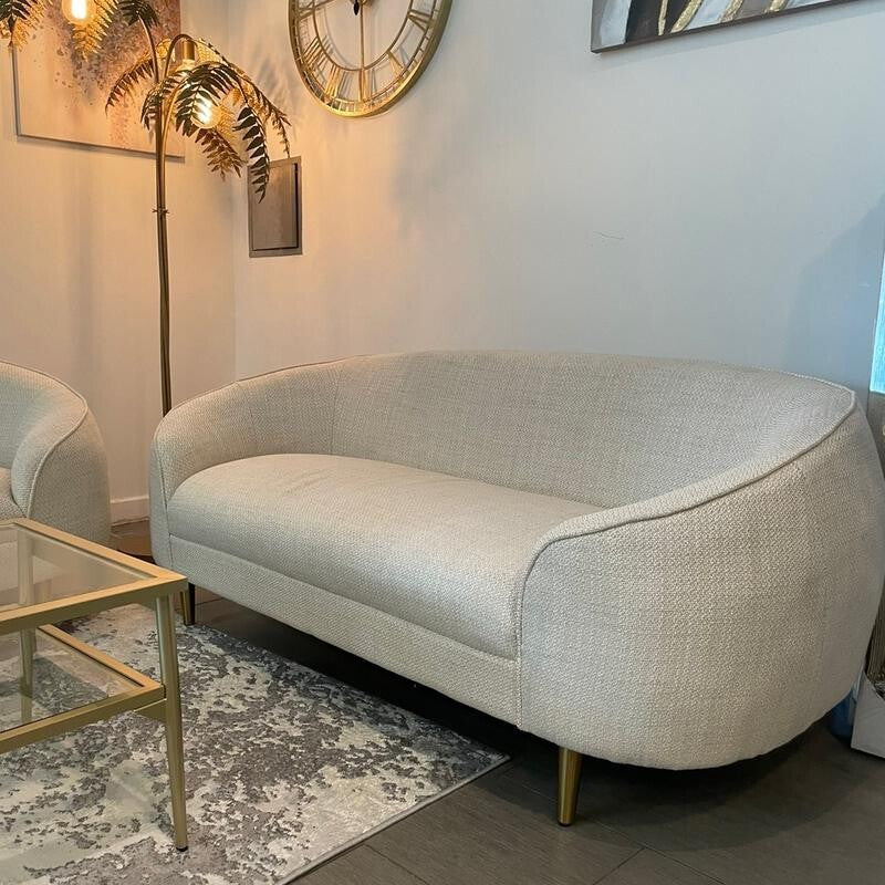 3+2+1 Oatmeal Fabric Sofa Set Gold Legs Curved Armchairs Living Room