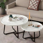 2-Piece Nesting Coffee Table Set Marble Pattern Wood Modern End Side Tables