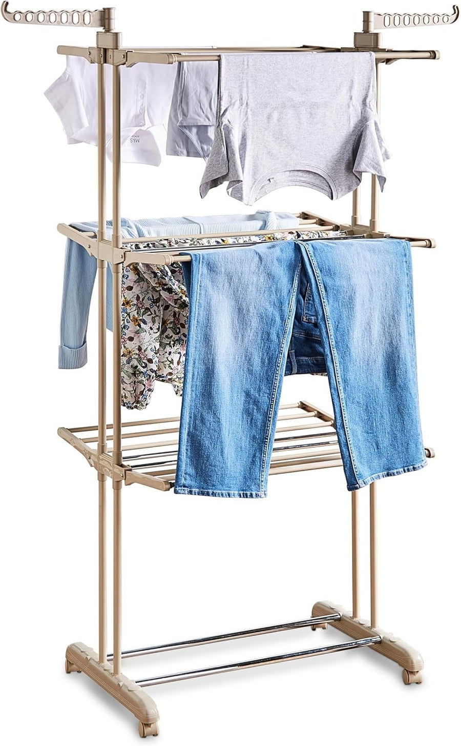 4 Tier Clothes Airer Large Folding Laundry Drying Rack With Wheels 18m