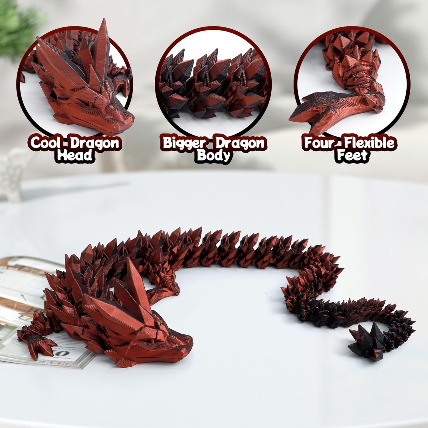 24in Pearly Articulated Dragon Fidget Toy 3D Printed Fantasy Decor