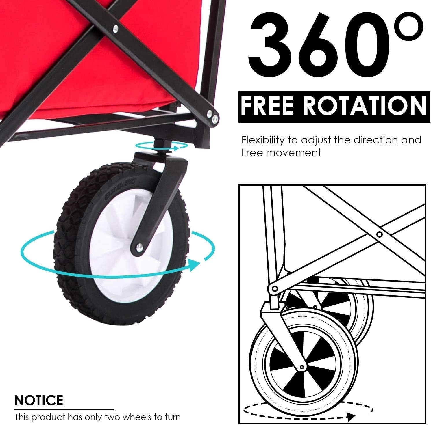 Red Heavy Duty Camping Wagon 150kg Folding Festival Trolley Adjustable Handle