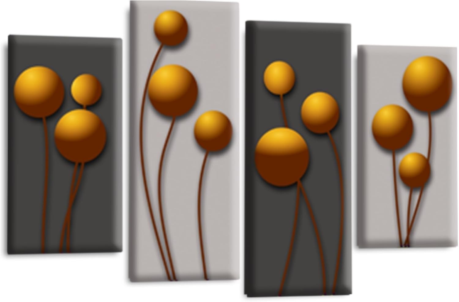 Orange Floral Canvas Wall Art Set 4 Panel Grey Modern
