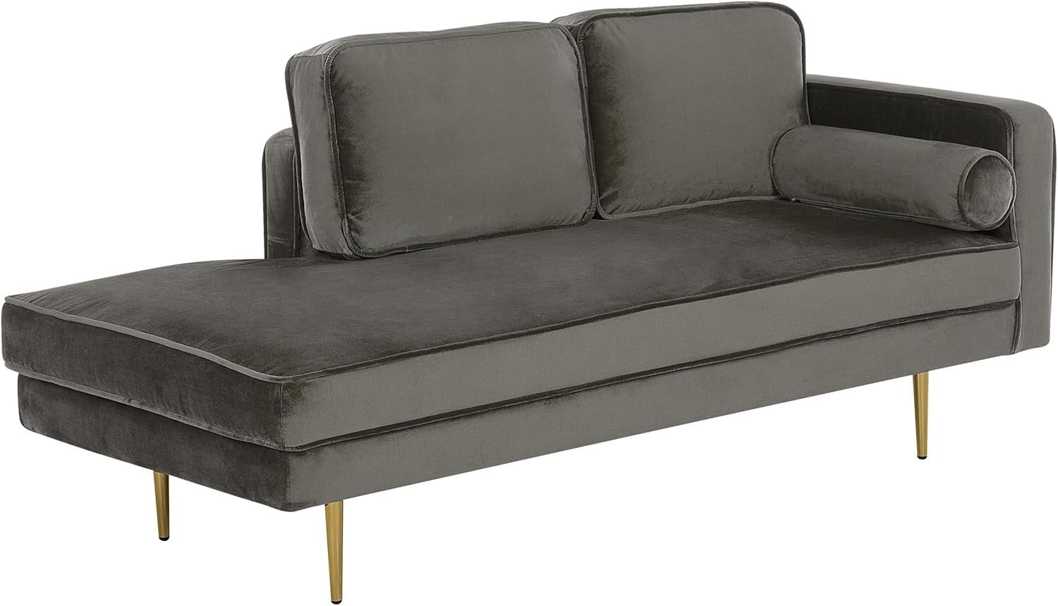 Grey Velvet Chaise Lounge Sofa | Modern Glam, Gold Legs, 79cm Seat Depth
