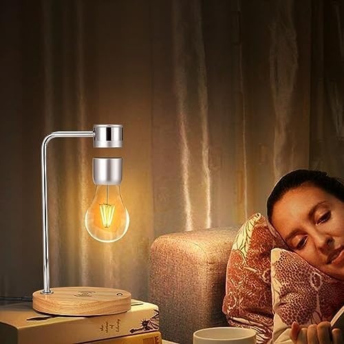 Silver Magnetic Levitating LED Bulb Lamp Floating Desk with Wireless Charger