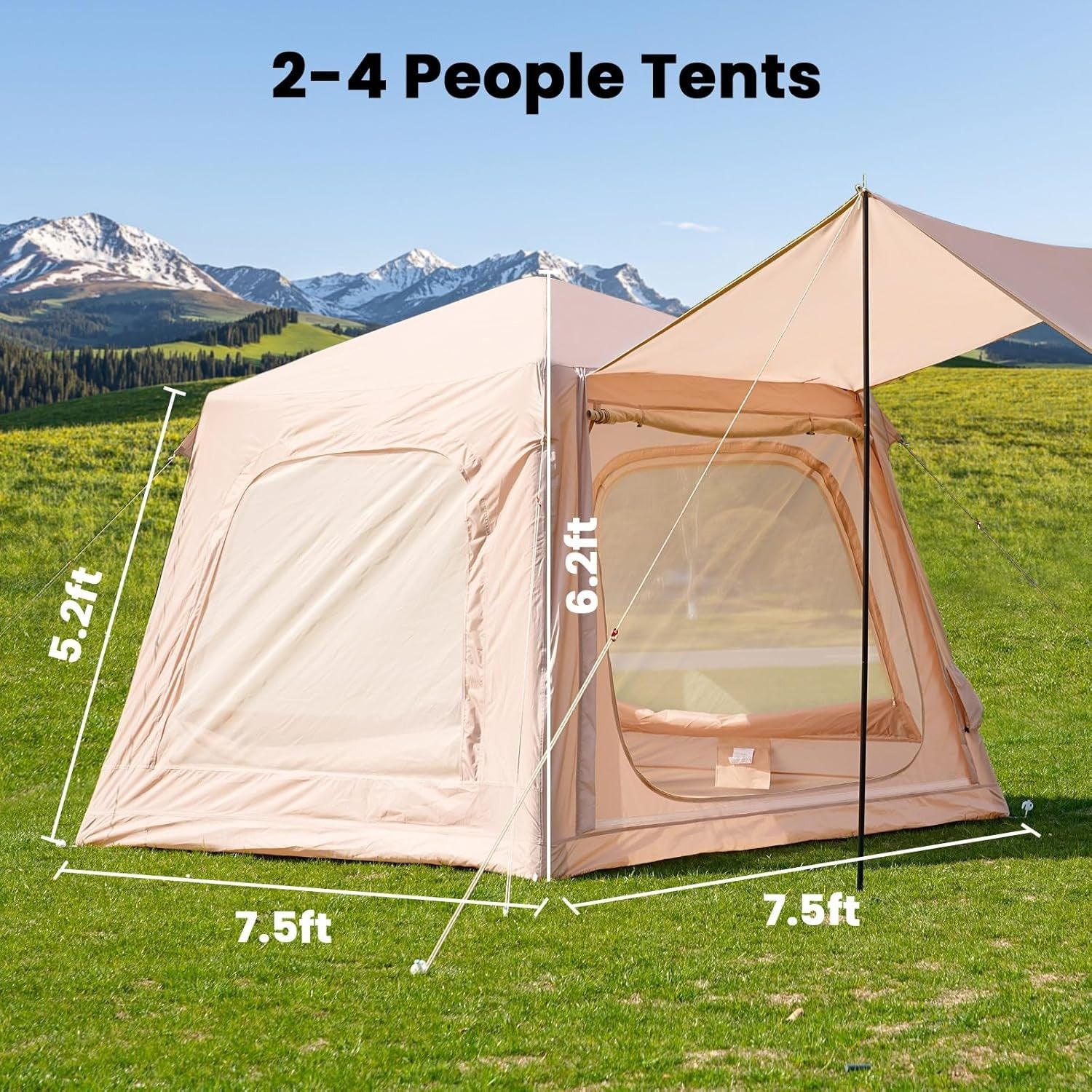 Inflatable Camping Tent 2-4 Person Waterproof Oxford Air Beam Glamping