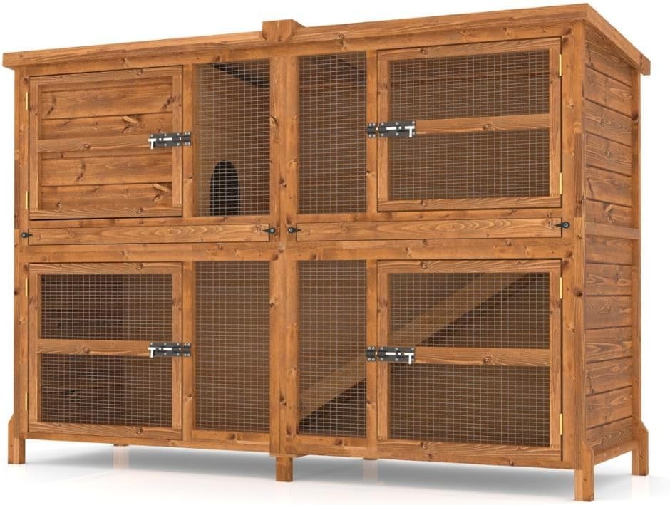 6ft Double Rabbit Hutch Large Outdoor Wooden Cage Multi Level Secure
