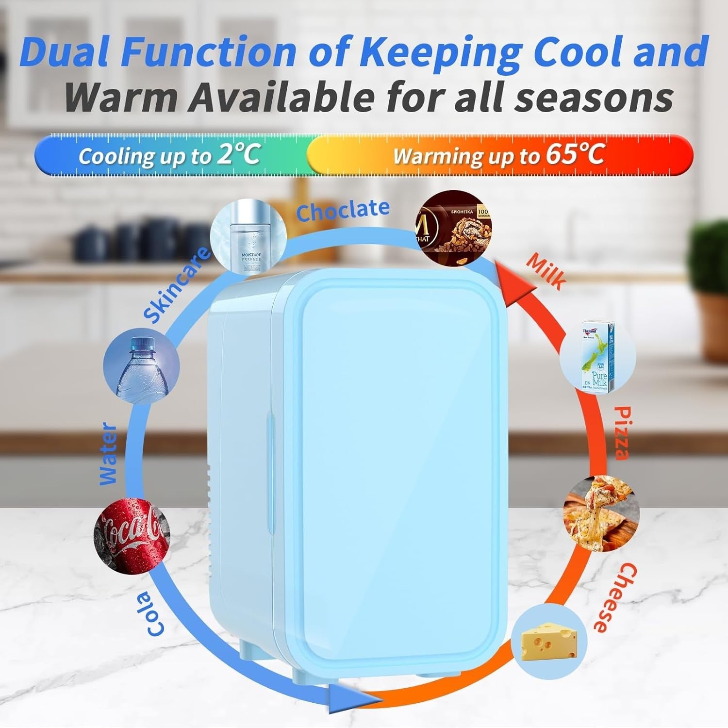 6L Mini Fridge Portable AC/DC Cooler Warmer Bedroom Skincare Blue