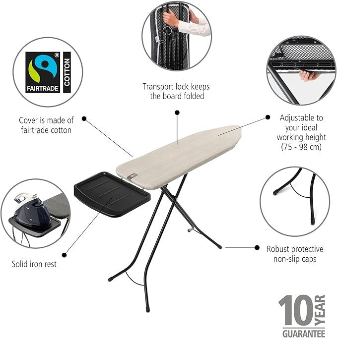 Large Ironing Board 124x38cm Anti Wobble Adjustable Height Steam Iron Rest