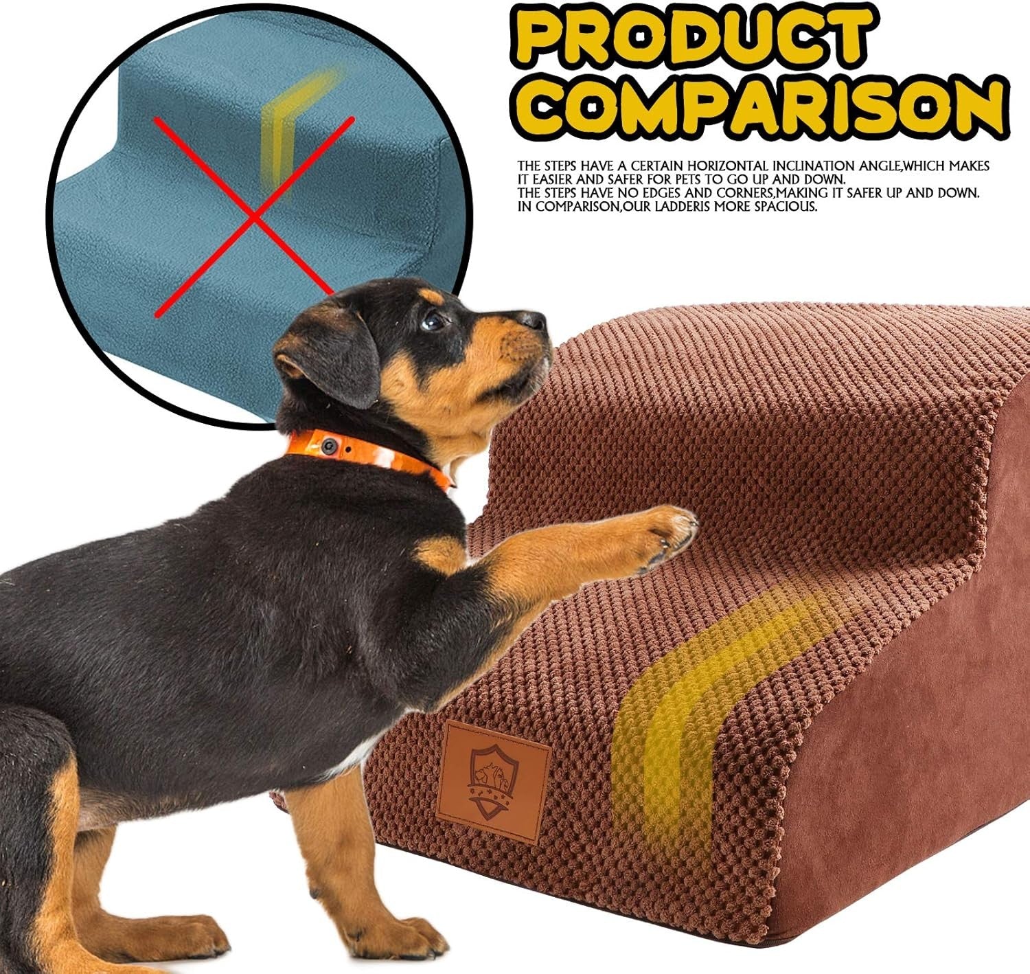 2-Step Dog Stairs Ramp Small Pets Non-Slip Foam Bed Access