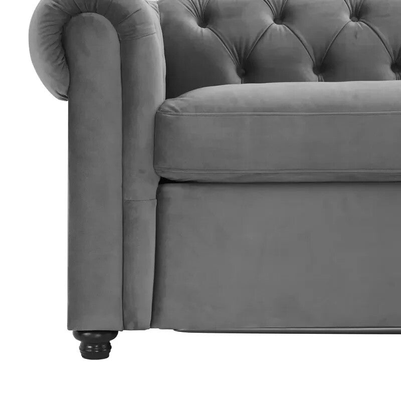 Velvet Chesterfield Pull Out Sofa Bed 2 Seater With Mattress Grey