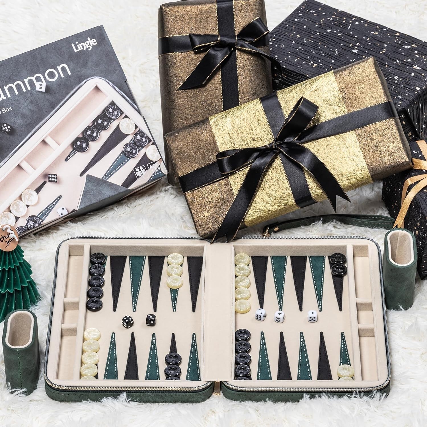 9.4 Inch Travel Backgammon Set Faux Folding Board Portable Game