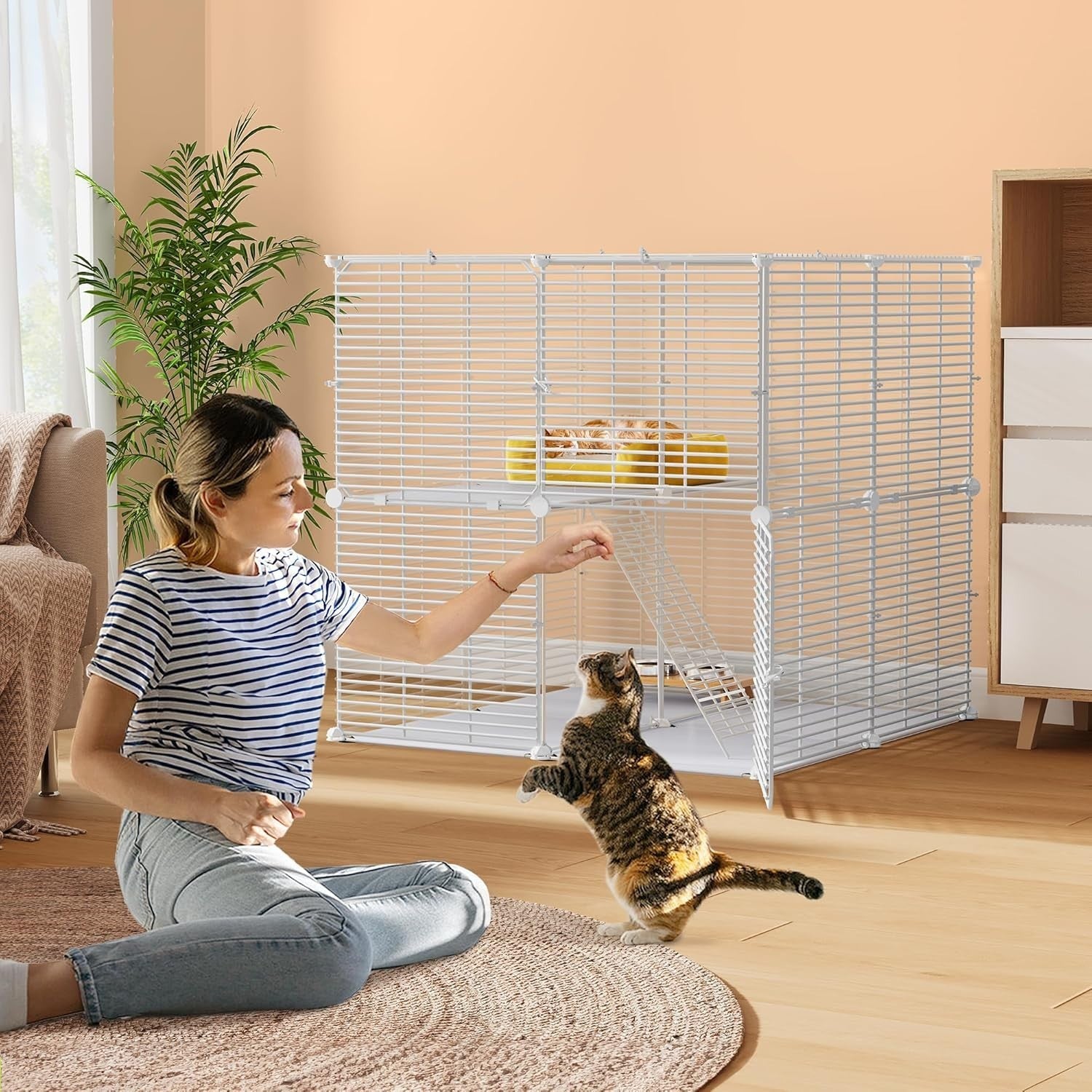 2-Tier Indoor/Outdoor Cat Cage Playpen with Ladder & 2 Doors, Sturdy Metal