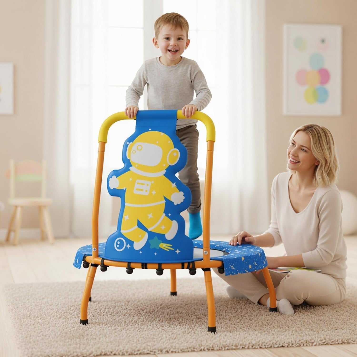 Toddler Mini Trampoline with Handle Safe Kids Rebounder 80KG