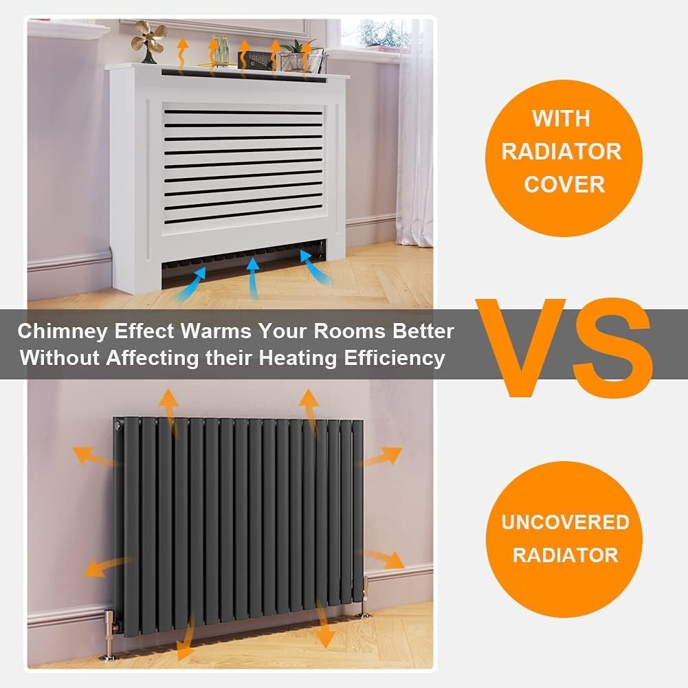 White Adjustable Radiator Cover Cabinet | MDF Horizontal Slat Shelf