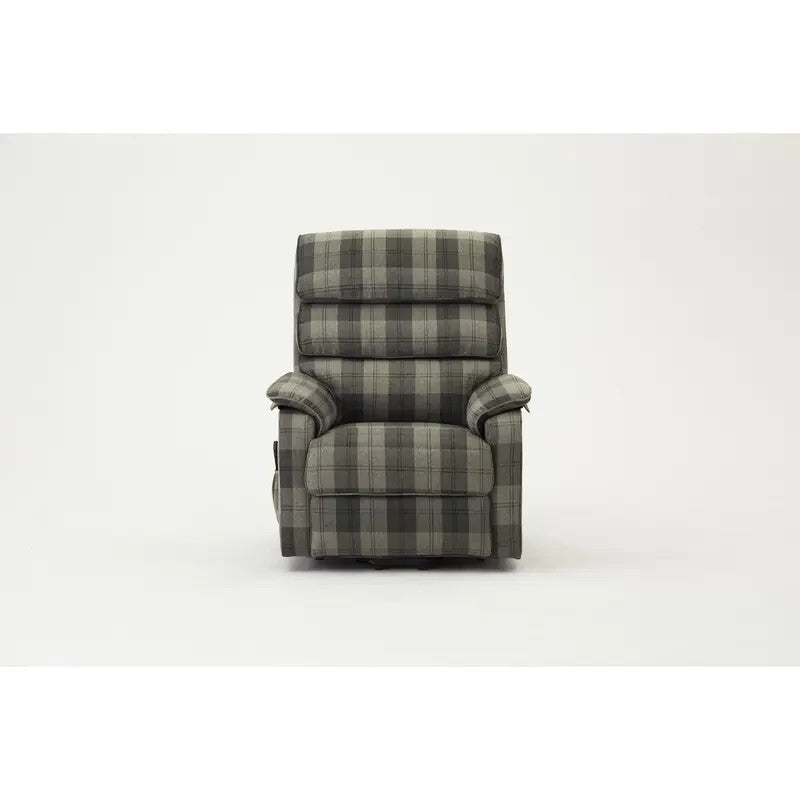 Electric Riser Recliner Chair Grey Tartan – Lift & Tilt Armchair w/ Remote