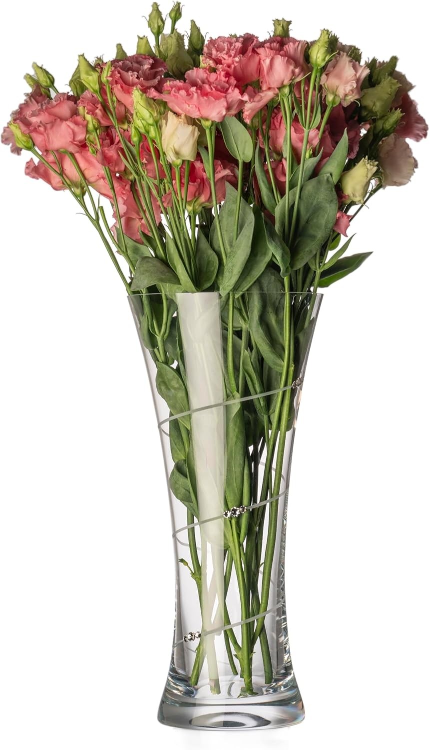 Crystal Glass Trumpet Flower Vase 29cm Tall Swirl Cut Modern Home Décor