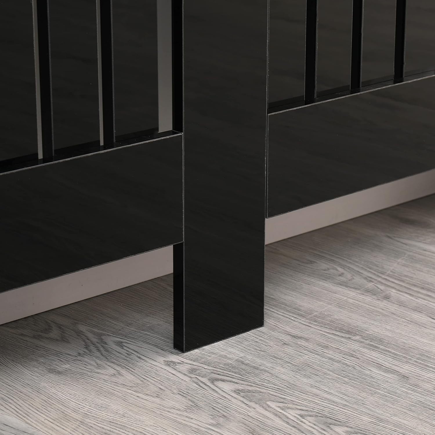 Large High Gloss Black Radiator Cover MDF Slatted Modern Cabinet Heating Unit