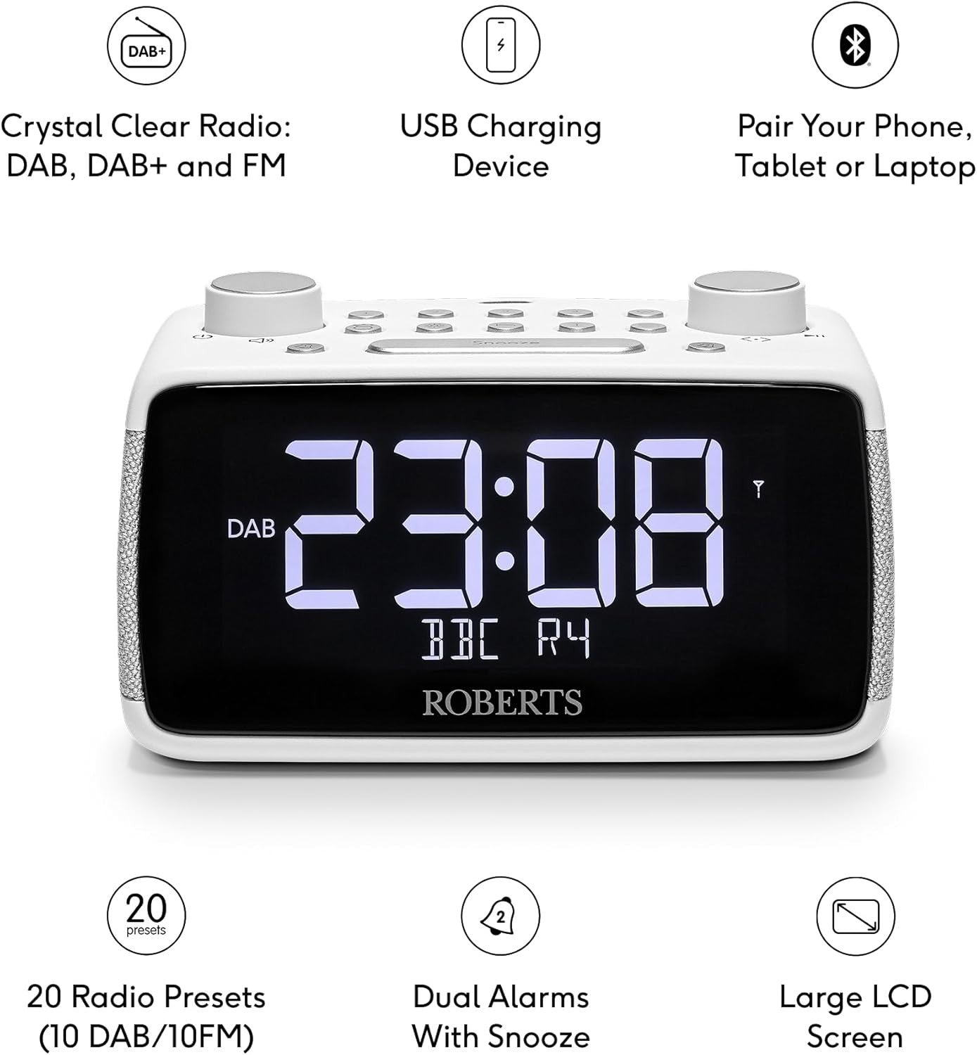 FM/DAB/DAB+ Digital Radio with Bluetooth, Dual Alarms & Large Display
