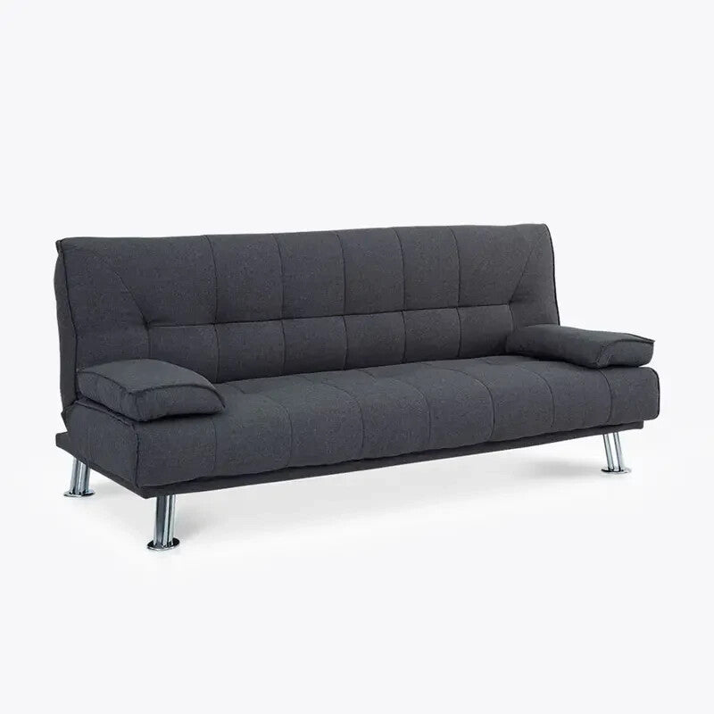 3 Seater Charcoal Sofa Bed Fabric Clic Clac Tufted Chrome Legs Modern Grey